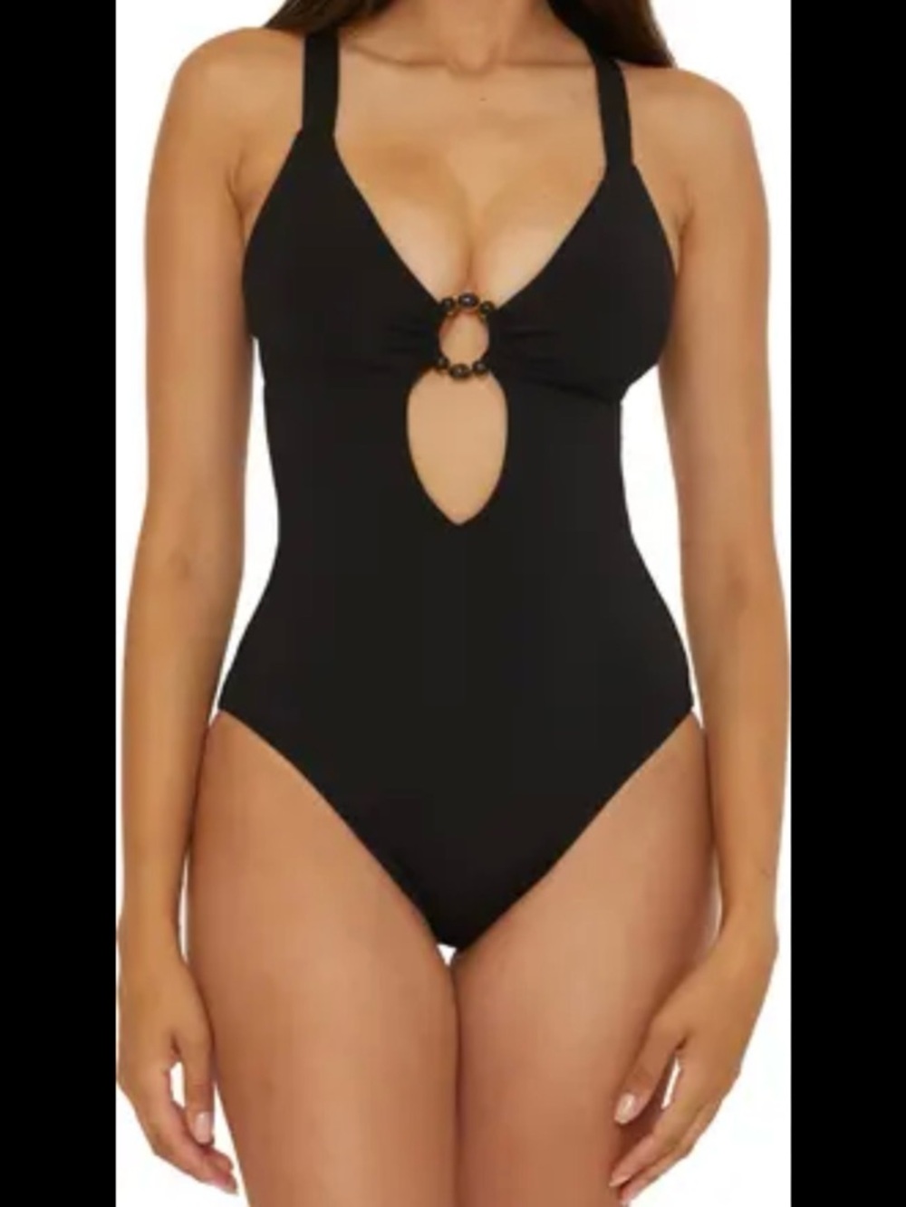 Becca Black One-Piece Swimsuit with Ring Accent Size M